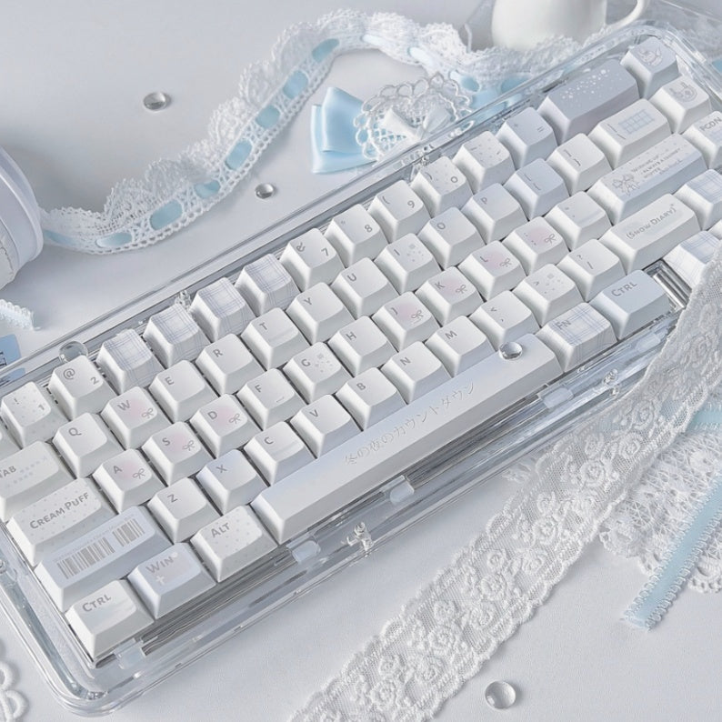 Original Watercolor Diary Keycaps Cute Soft Fresh Blue Tones and Uniquely Designed Keybo