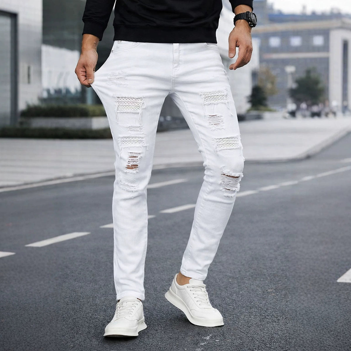 Jeans denim pour hommes perlés