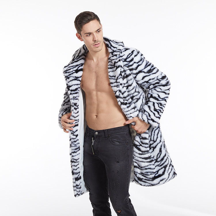 Manteau de fourrure de faux hommes modèle de tigre coupe longue