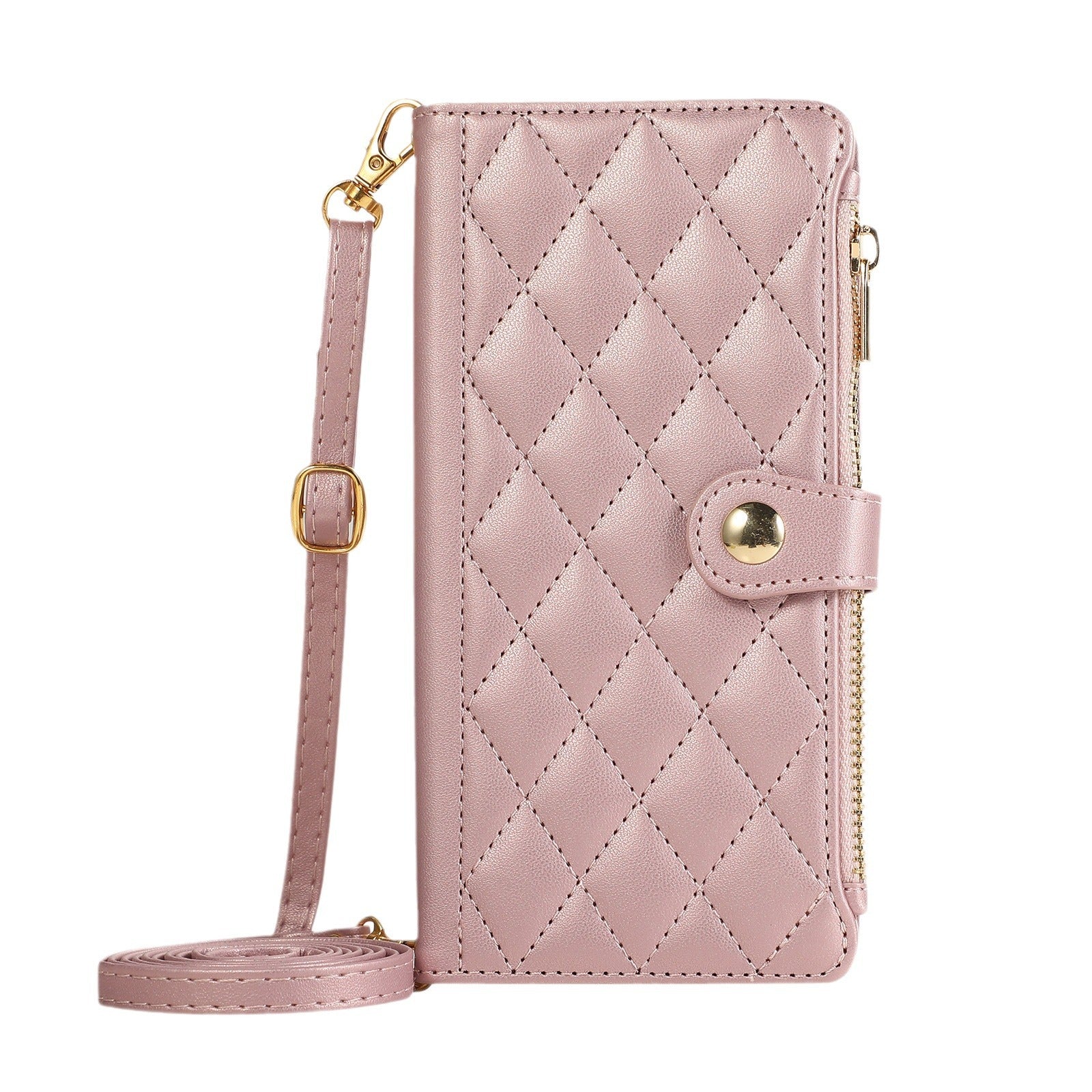 Solid Color Simple Diamond Le style de Chanel Zipper Crossbody Rope Phone Case