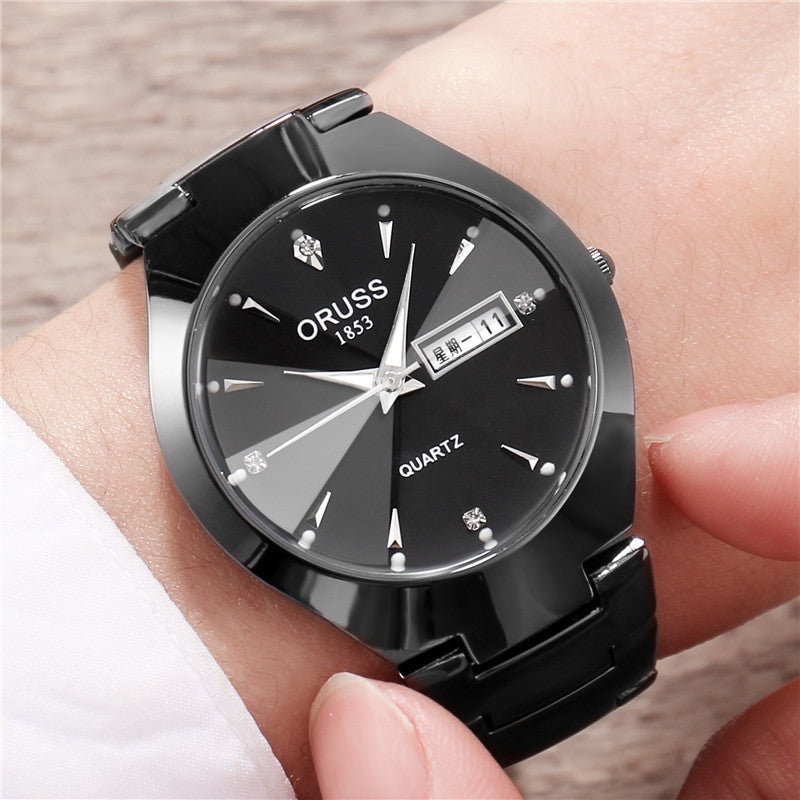 Tungstène acier couleur imperméable mode étudiant couple calendrier Quartz montre