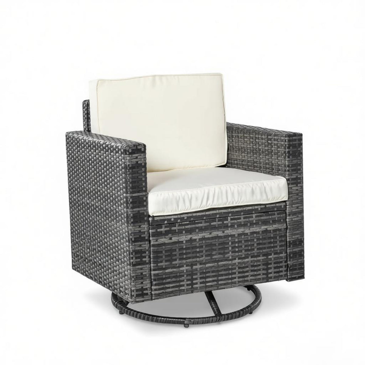 Crème blanc PE Wicker Outdoor Swivel Rocker - 360degré Patio Glider chaise pour porch