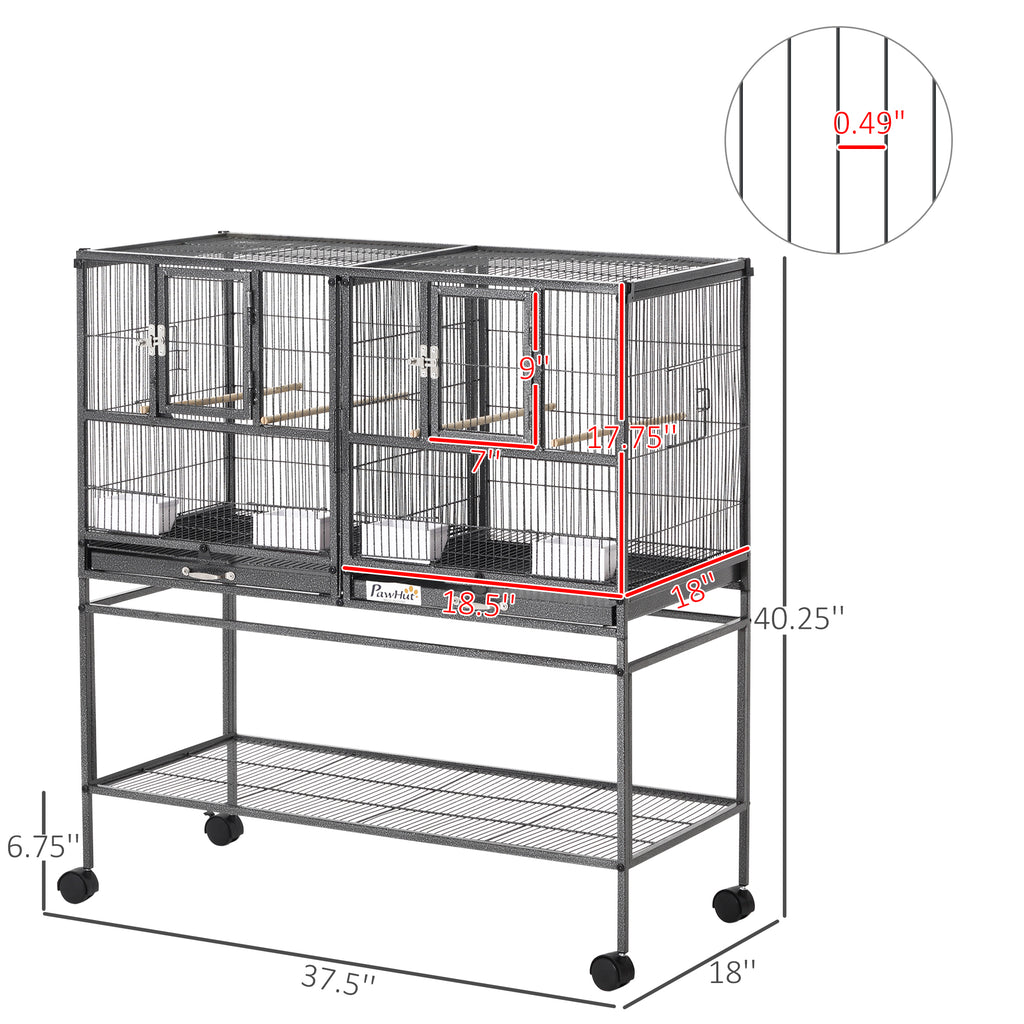 Cage d'oiseau d'élevage divisé avec support roulant Plateau en métal amovible