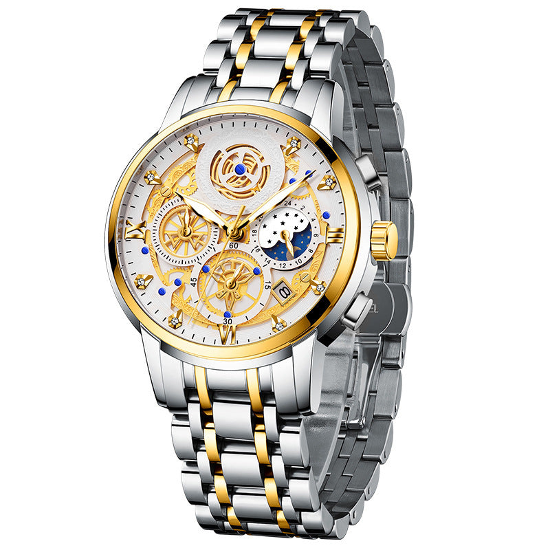 Montre Quartz multifonction en acier inoxydable pour homme