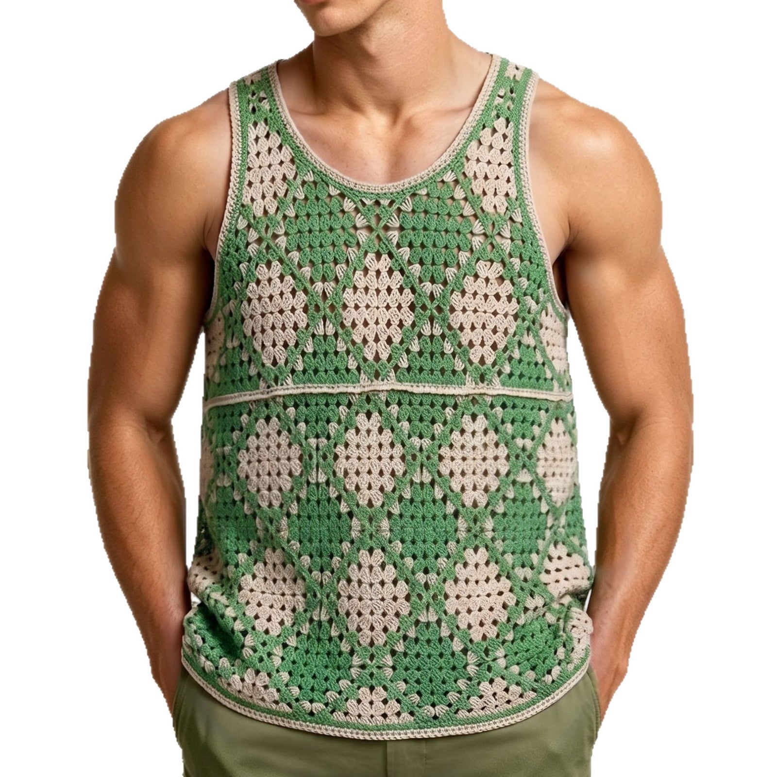 Contrast-color Diamond-pattern Knit Vest Hollow-out