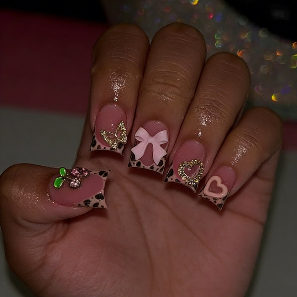 Stickers Nails Portables de style court avec Bow 3D et cerise Designs Nail