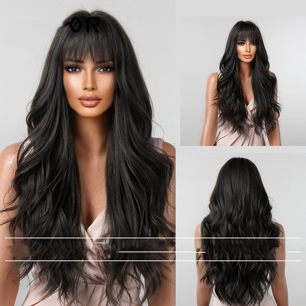 Perruque cheveux longs naturel droit Bangs Big Wave