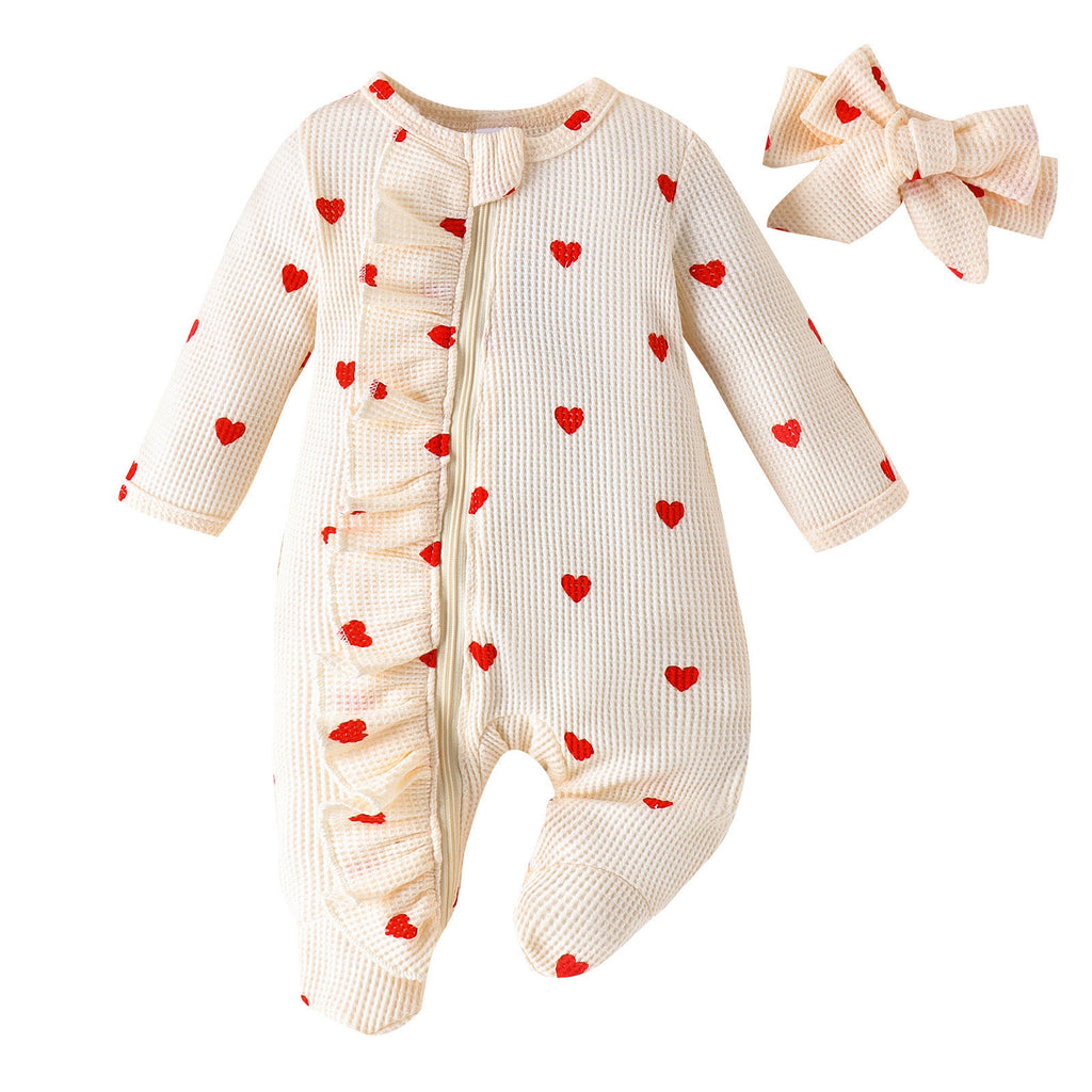 Empreinte cardiaque Jeu de bandeau Zip-up Onesie