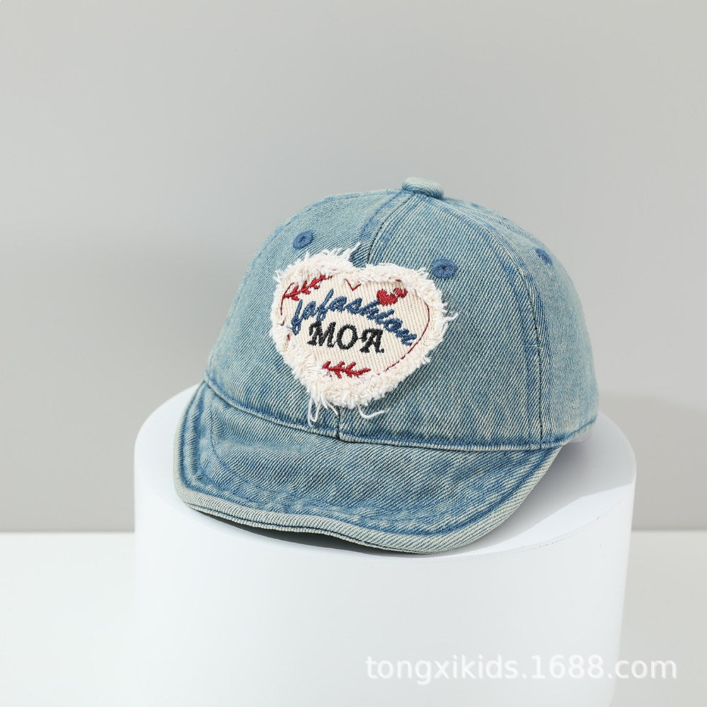 Tissu de patch en forme de cœur, frayé pour enfants Lavé et décontraction réglable rétro Casual