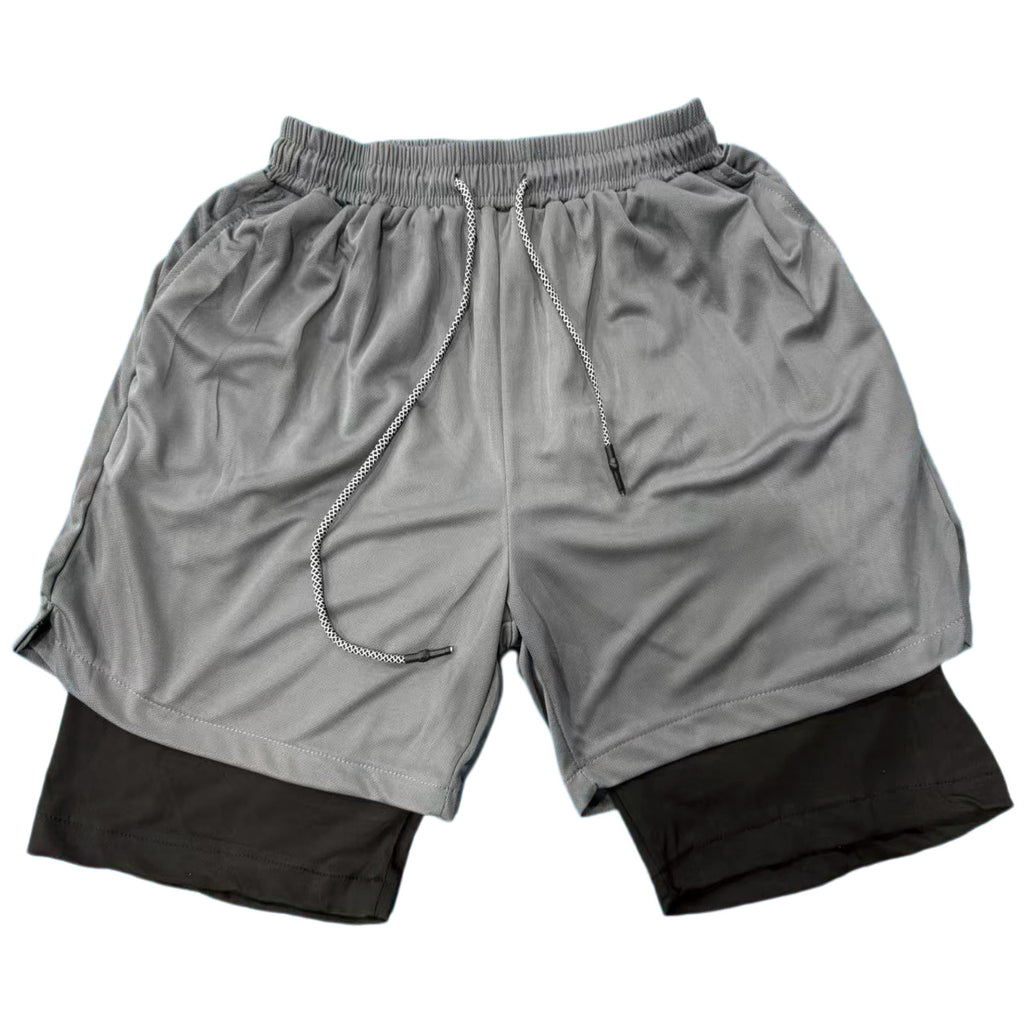 Short casual respirant double-layer homme avec un faux design à deux pièces