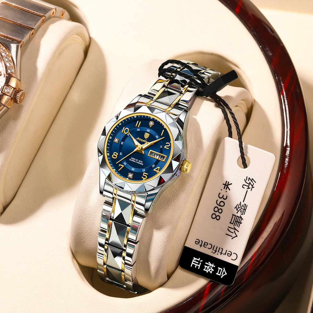 Montre à quartz féminine à double date étanche
