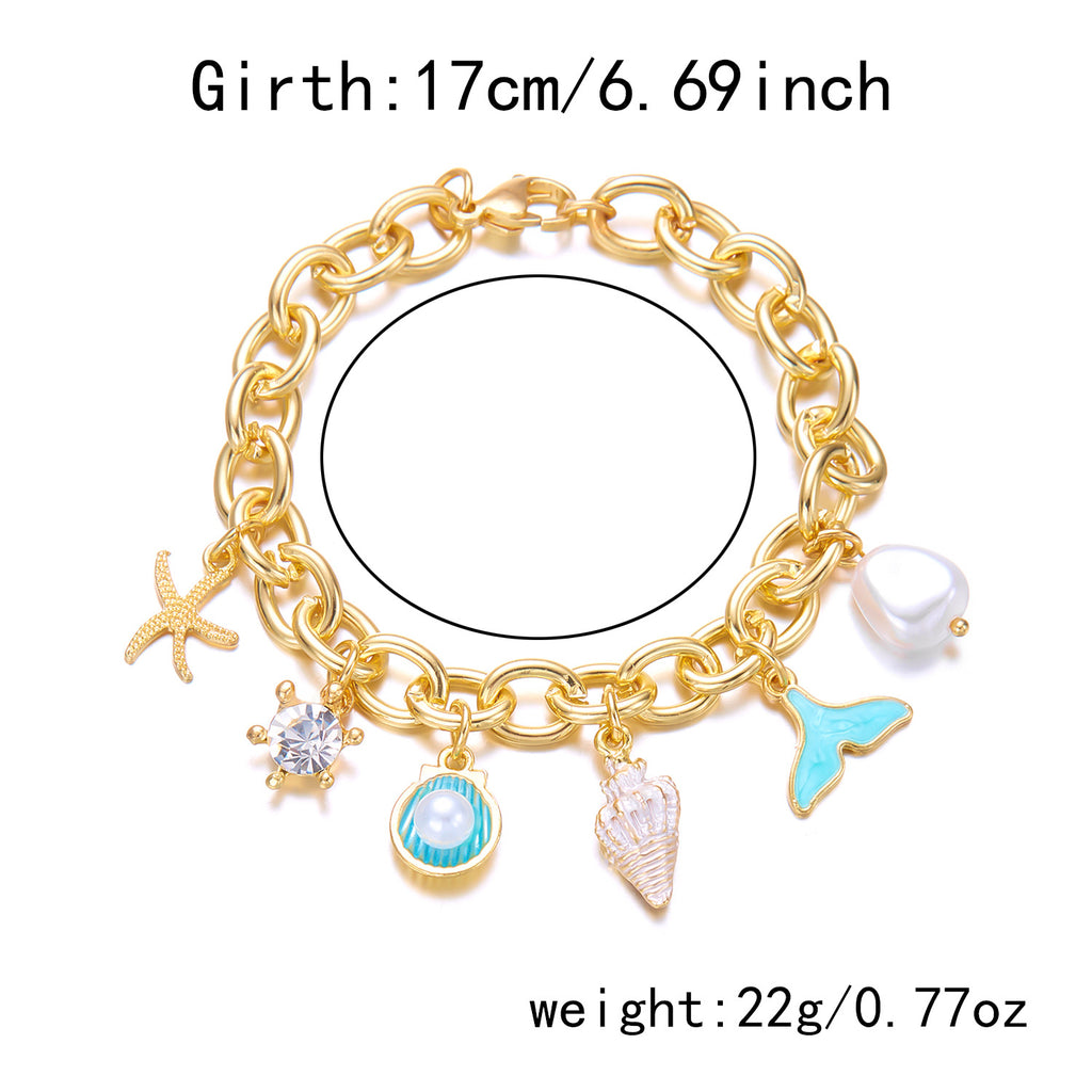 Fashion Femme Starfish Pearl Shell Fishtail Multi-pendent Collier Bracelet