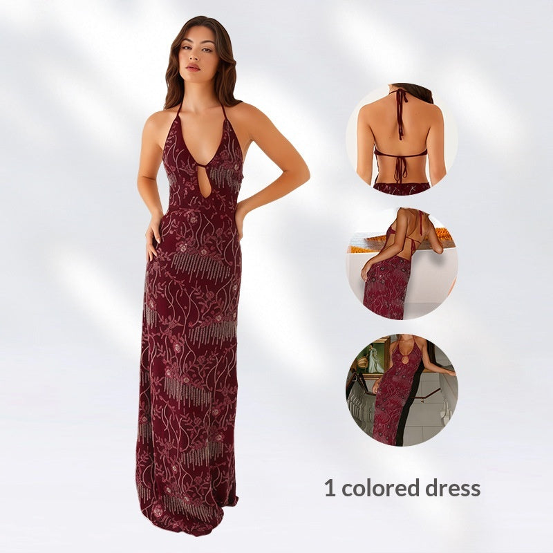 Elegant Backless Embroidered Lace Dress