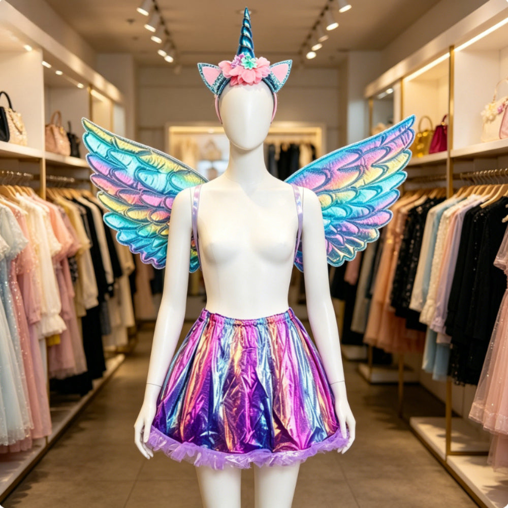3-Piece Blue Unicorn Party Outfit pour les fêtes de costume et les célébrations—Ensemble d'accessoires de partie