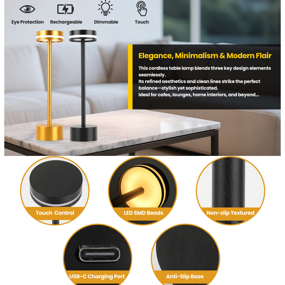 Lampe de table sans fil LED 2pcs