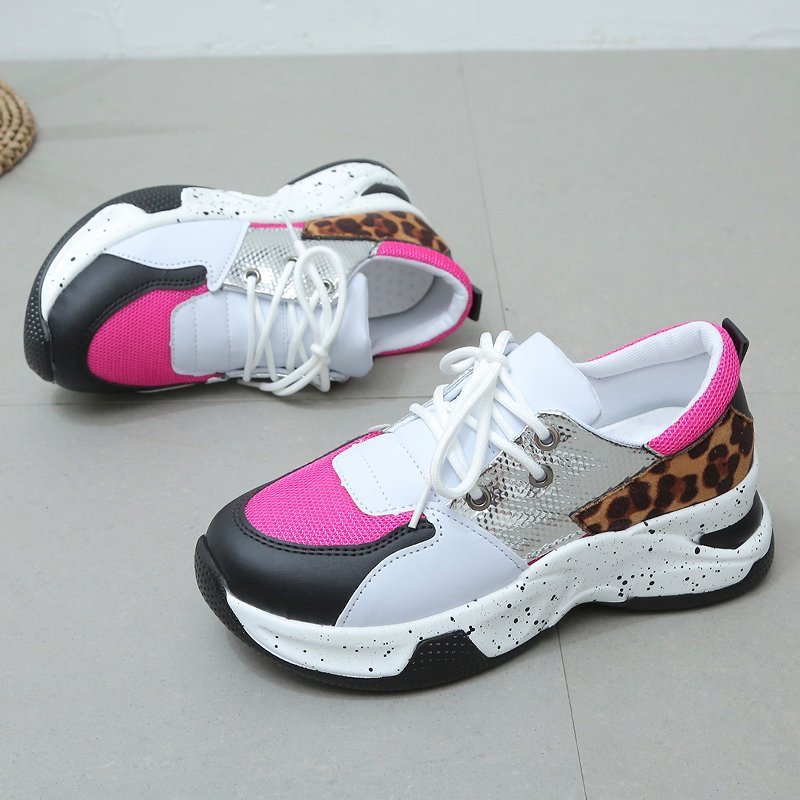 Leopard Imprimer Sneakers Femmes Dentelle vers le haut Marche Running Sports Chaussures