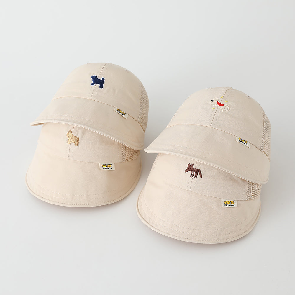 Été Garçons et filles Beige Cartoon animal brodé Mesh chapeau de soleil pour les enfants