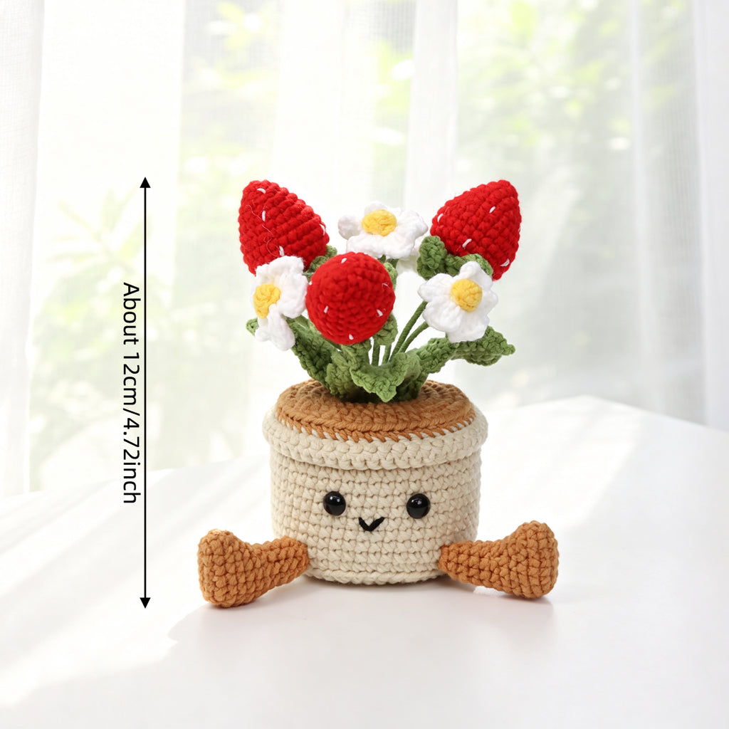 Crochet à la main fraise et petit pot de fleur Ornement fil doux au crochet éternel Frui