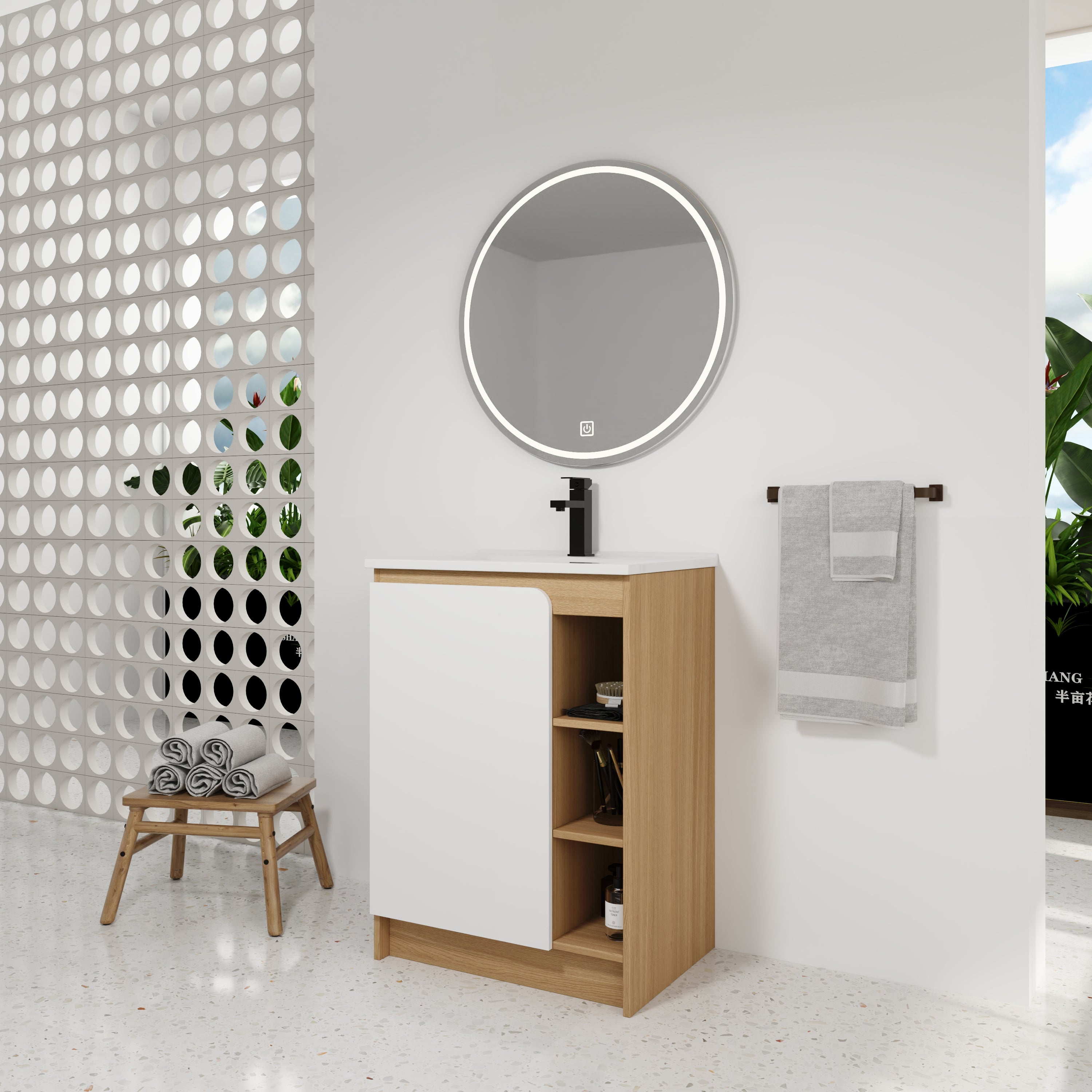 Vanité de salle de bain autonome de 24" avec évier en céramique mince