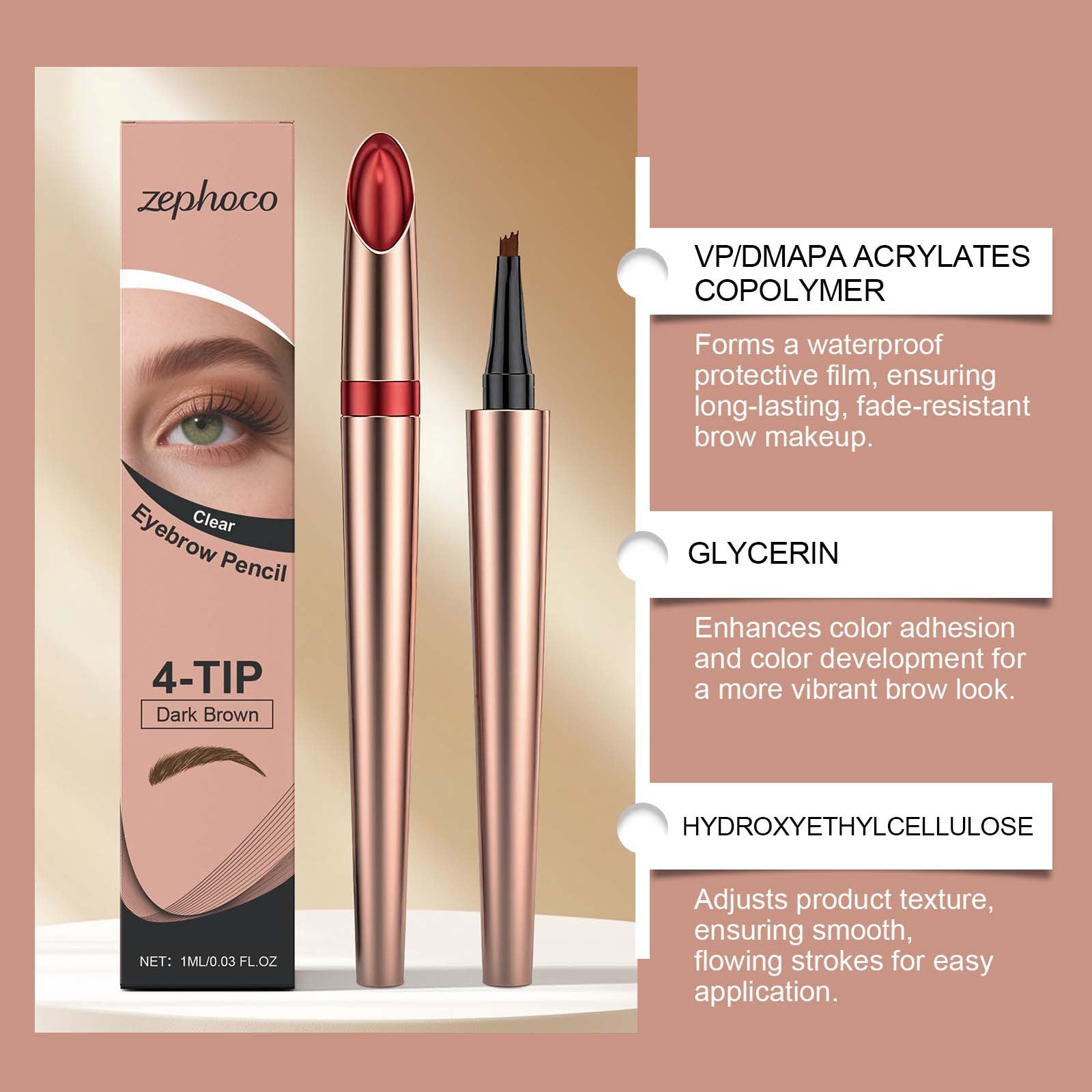 Crayon à quatre branches brun foncé pour la façonnage quotidienne des sourcils