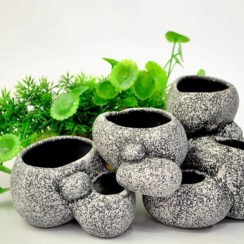 Céramique Simulation Pots hydroponiques en pierre Pots à cylindrée multifonctionnels Masquer le poisson reproducteur T