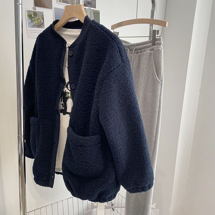 Manteau de cardigan brossé et épaissé