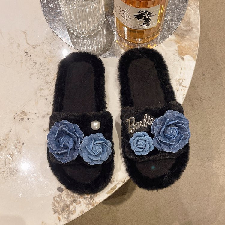 Meilleures ventes de femmes Outdoor Retro Floral Indoor & Outdoor Furry Slippers