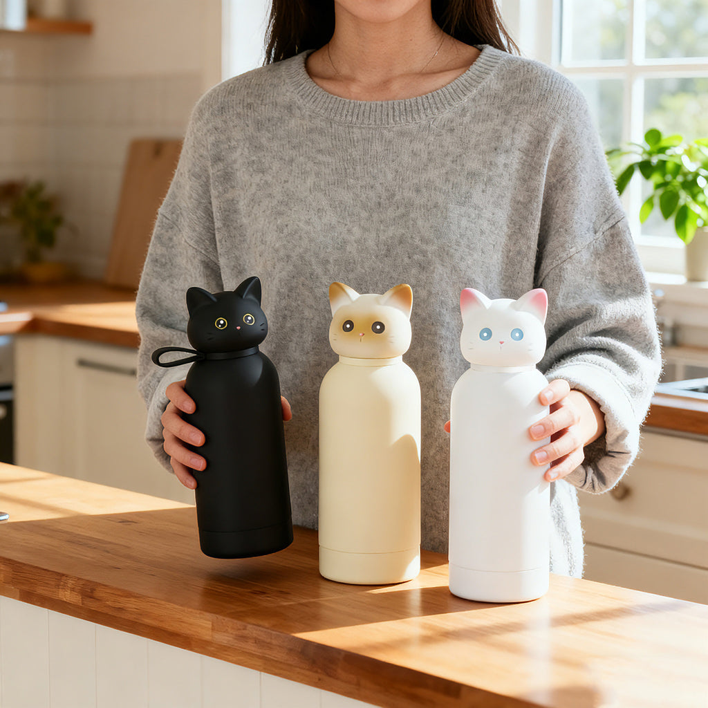 Cute Cat Stainless Steel Portable Water Bottle for Girls