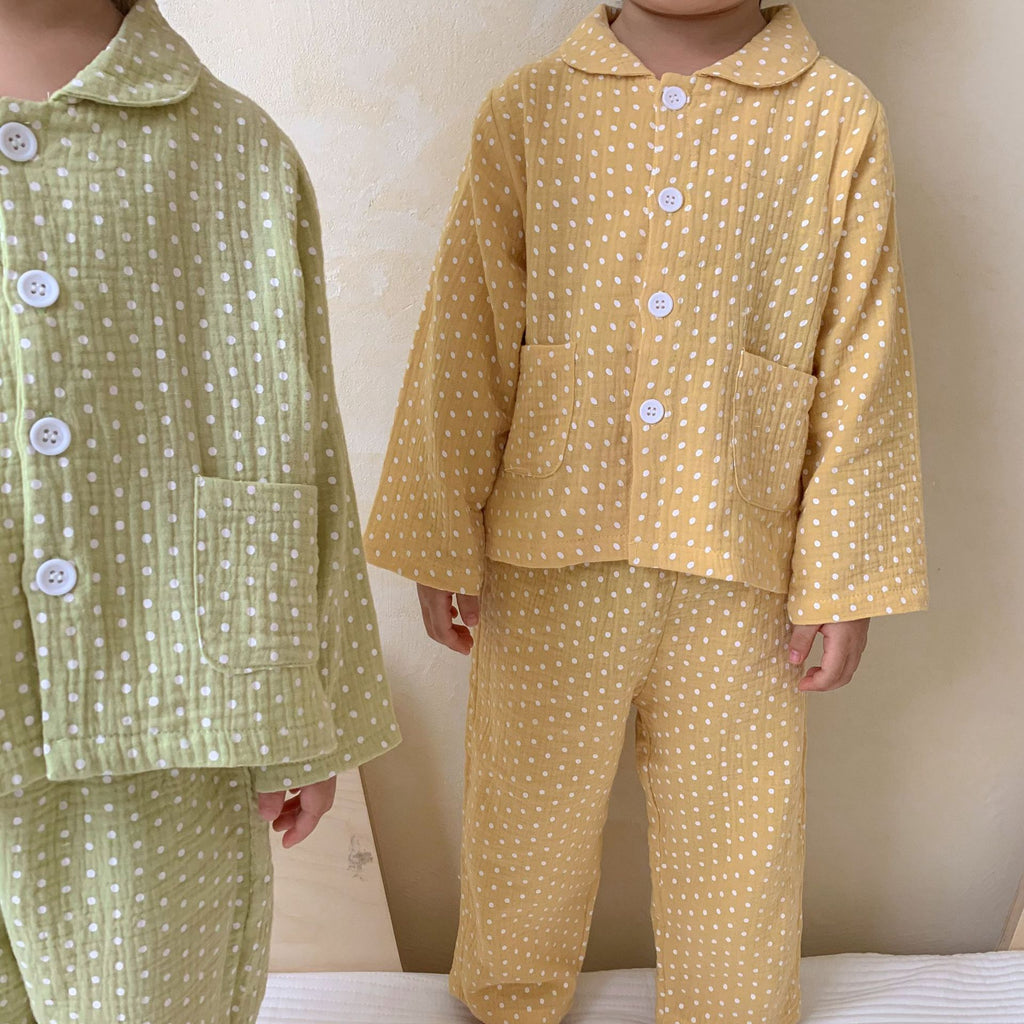 Pyjama pour enfants Cotton Gauze Polka Dot Longue Manches Deux pièces