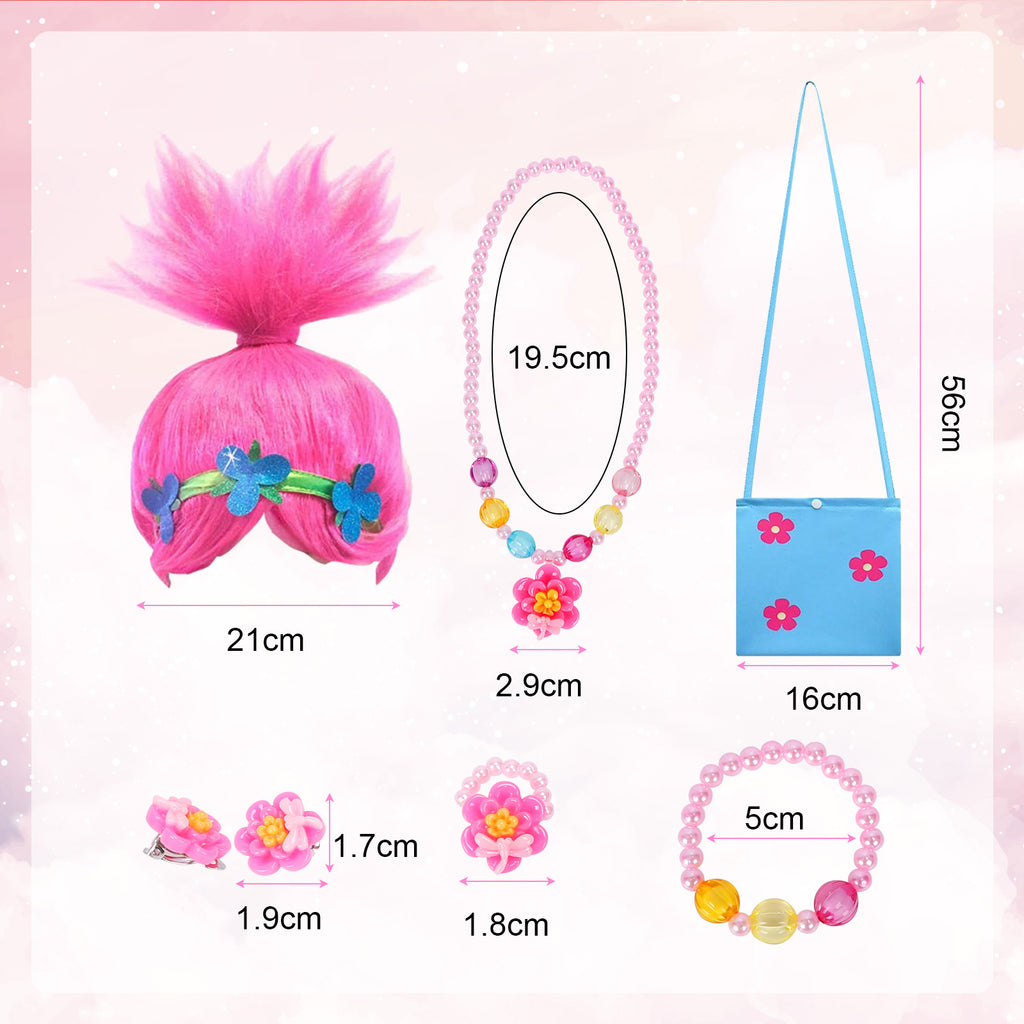 Ensemble de costumes de troll pour femmes avec perruque et sac