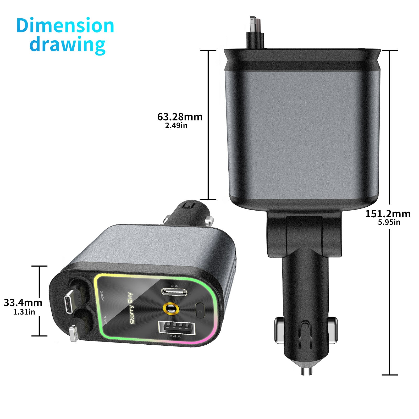 Chargeur de voiture léger Starry Sky Ambience pour quatre cigarettes en une