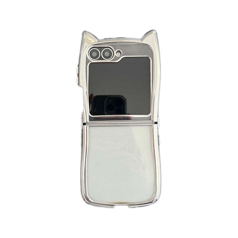 Ins Electroplating Edge Cat Ear Étui de téléphone pliant transparent