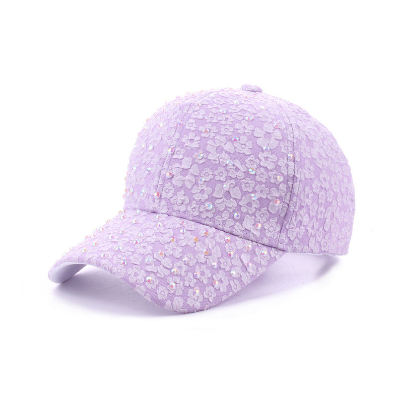 Casquette de baseball en strass pour femmes en dentelle d'été - Style chic