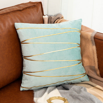 Couvercle d'oreiller de luxe en velours plaqué or Broderie Diagonale Couchage décoratif pour Sof