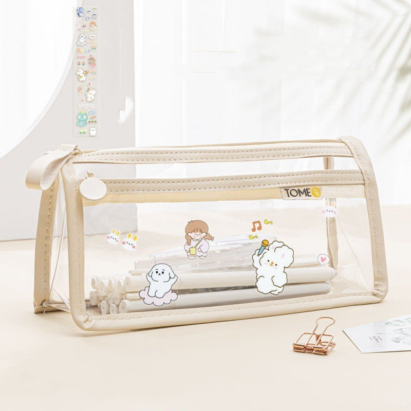 Transparent double couche boîtier crayon examen spécial grande capacité