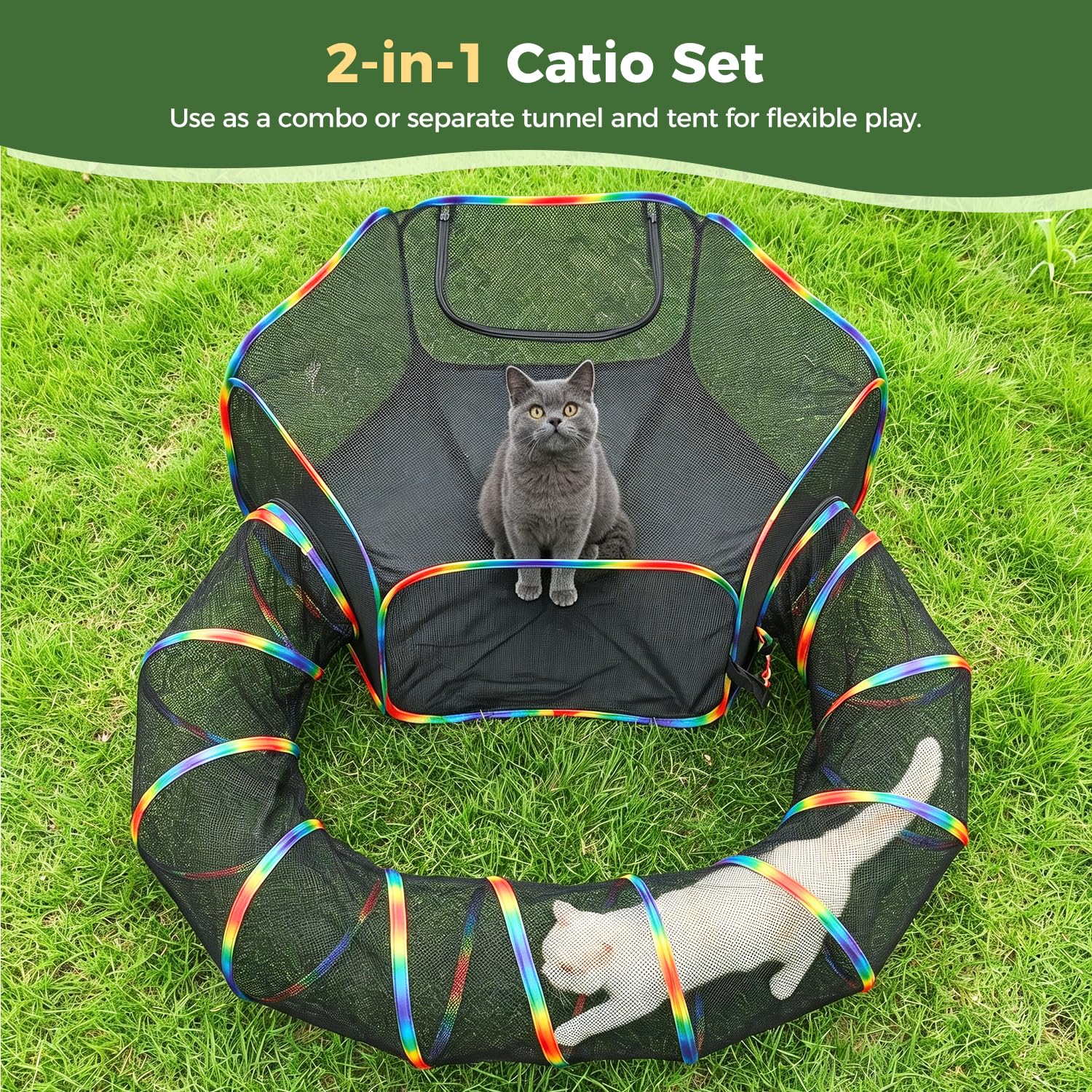 Tunnel Cat extérieur Catio portable 2 En 1 Tente Cat & Jouer Tunnel Grand Collapsible Cat Incl
