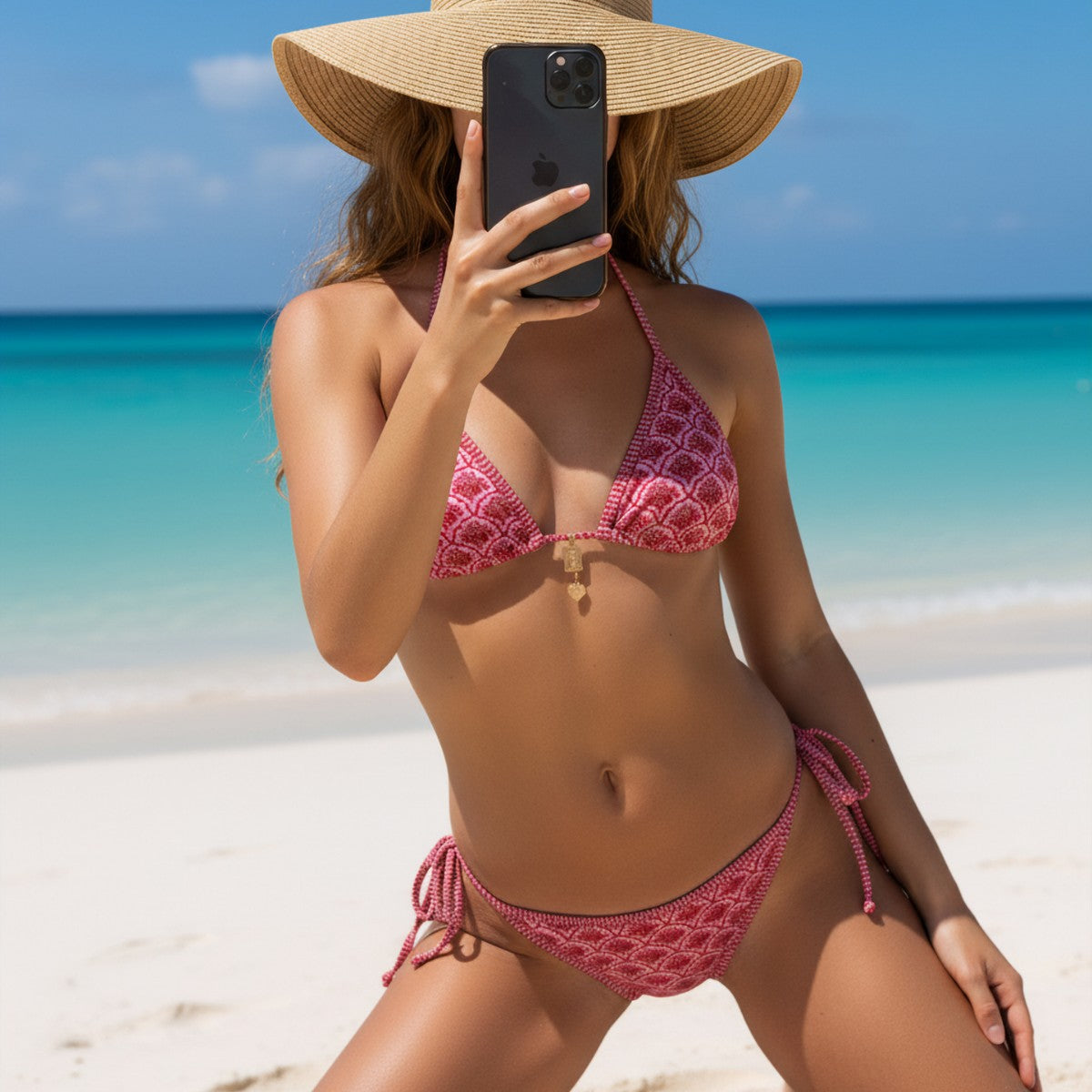 Bikini mode bi-pièce imprimé rose pour femmes