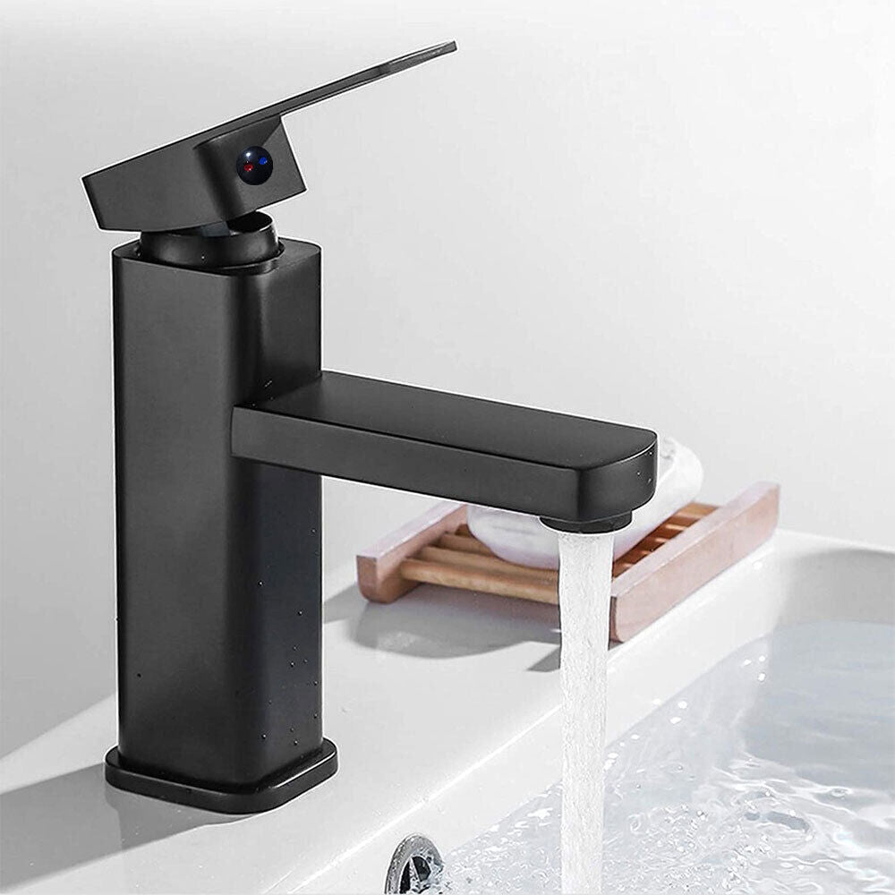Black Square Waterfall Cloakroom Large Basin Mixer Tap Sink Mono Salle de bains & Waste