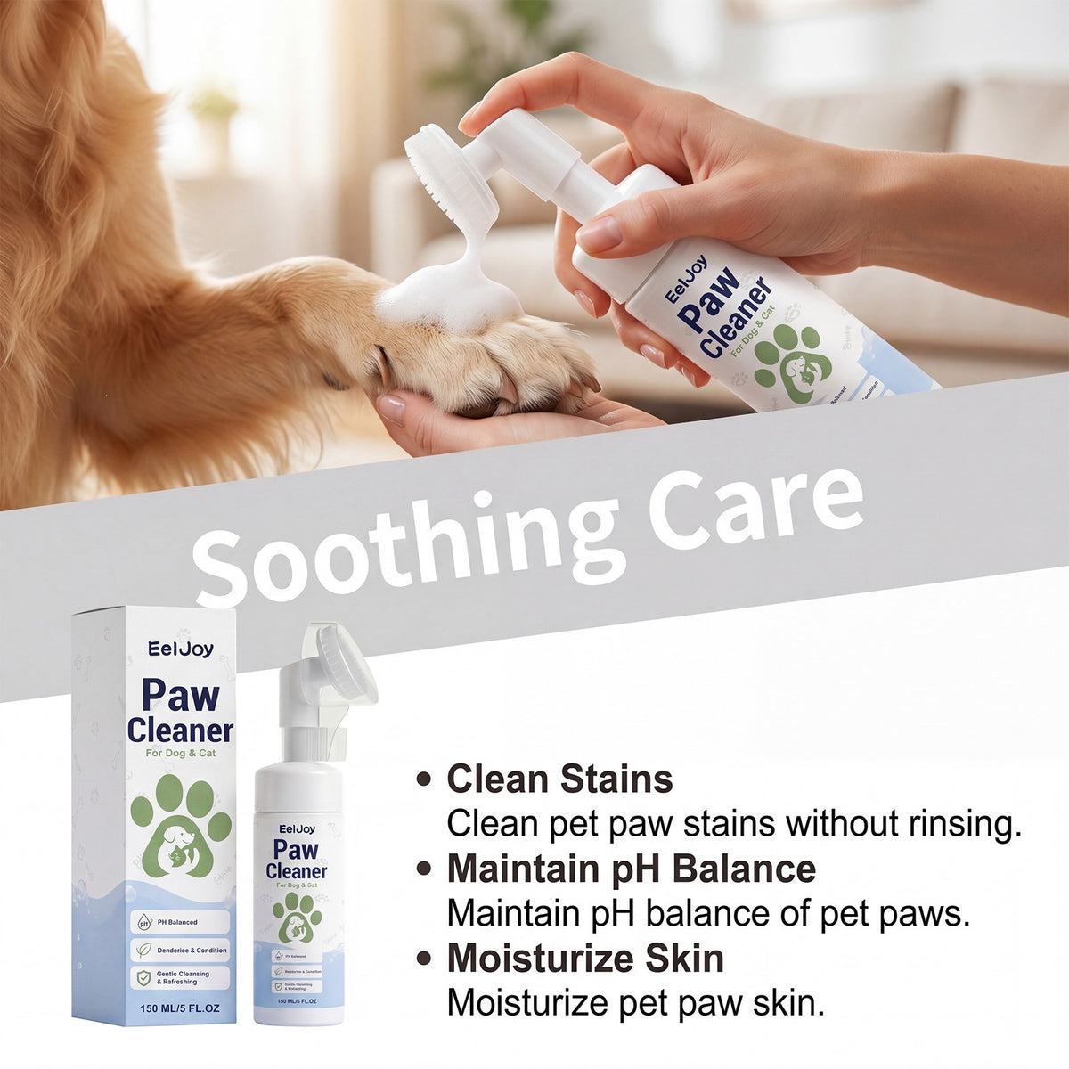 Eeljoy Pet Paw Nettoyage de mousse Nettoyage et désodorisation liquide pour chiens et chats