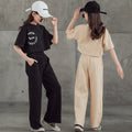 Straight cut short sleeve printed T-shirt wide leg trousers
