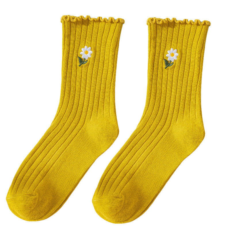Femmes Printemps Été Chaussettes minces en coton avec bords volants