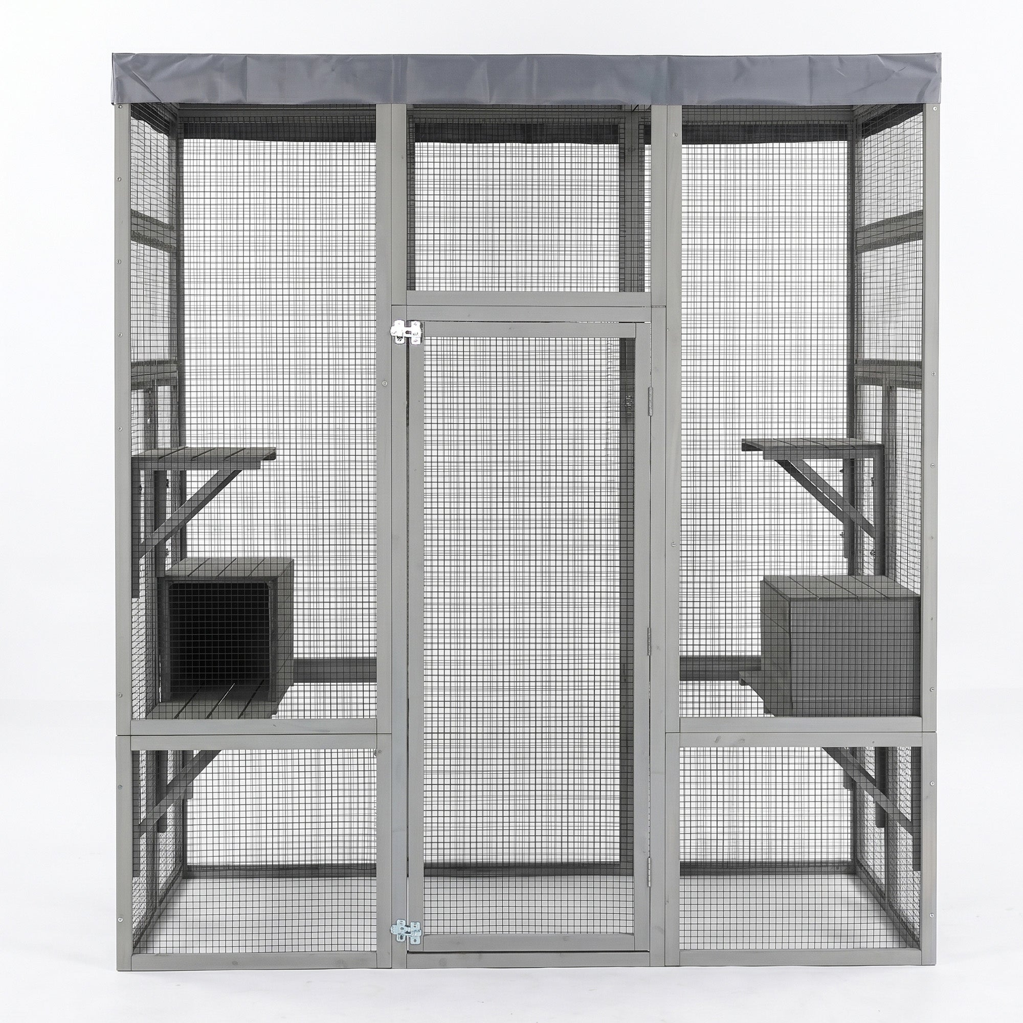 Catio en bois gris avec couvercle imperméable