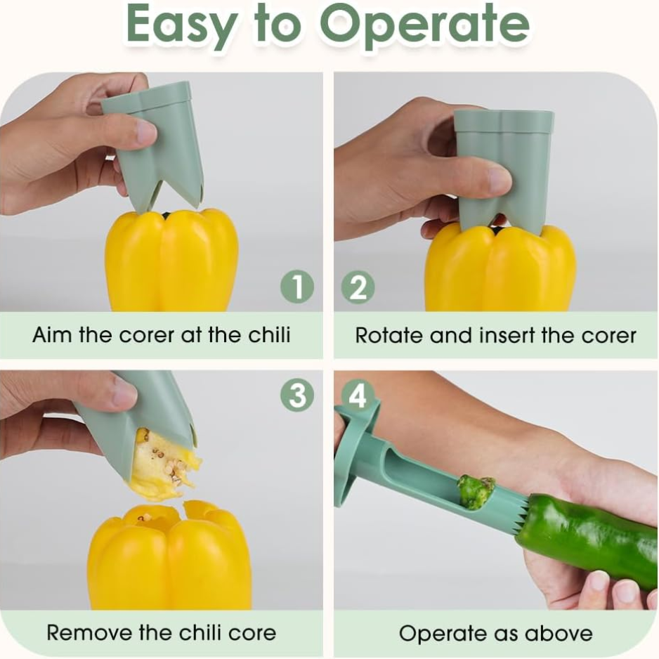 Mise à jour de l'outil Corer & Deseeder de graines de poivre 2-en-1 - White Bell Pepper & Jalapeo Core Remove