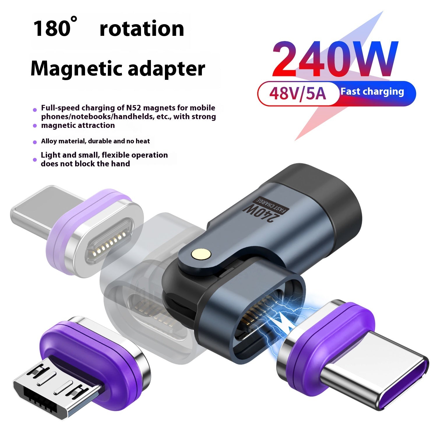 240W Adaptateur magnétique de typeC PD30 ligne de charge rapide