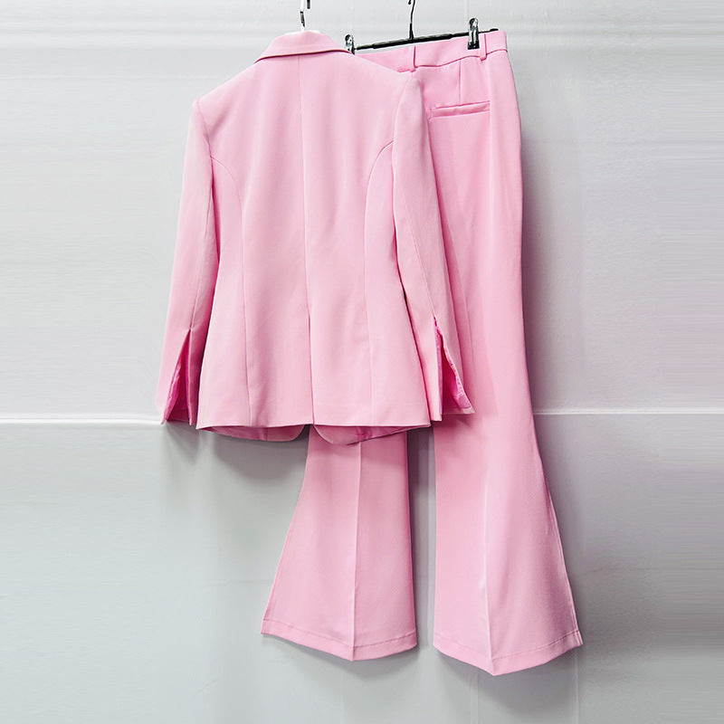 Pantalon de sol en feutre à clin d'oeil à une seule main Blazer à épingle et à grande taille Pantalon bipiec