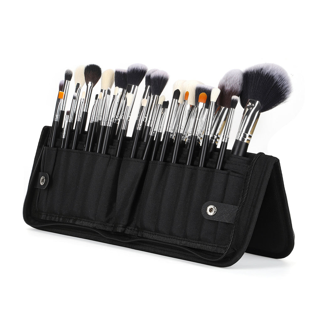Vente Amazon Can Bulk 32 PCs Brush Suit Brush simple maquillage Sac en cuir avec poignée en bois