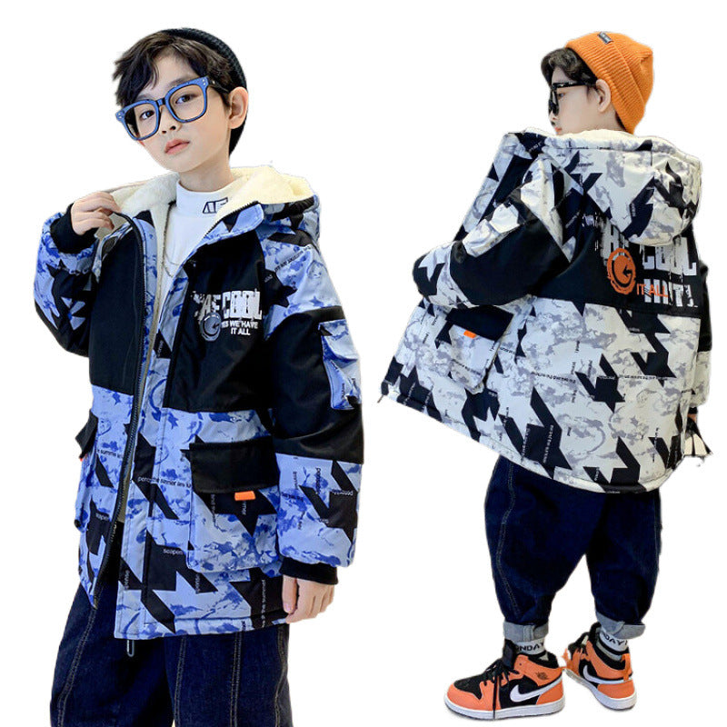 Garçons épais velours vêtements de coton Moyens et grands enfants Camouflage Parka