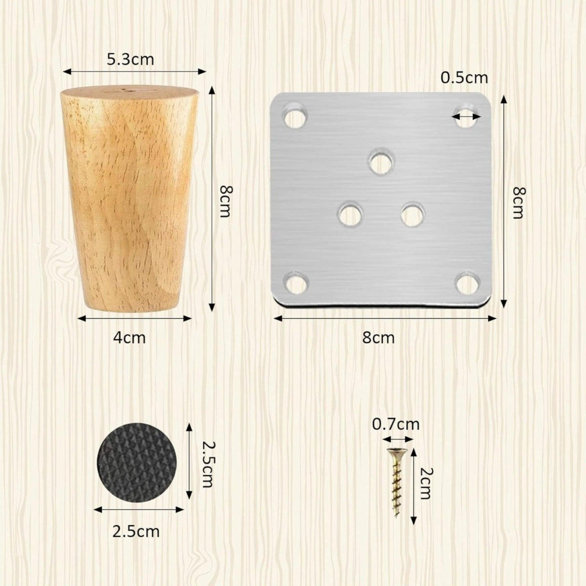Set of wooden furniture legs with installation accessories - 4 legs