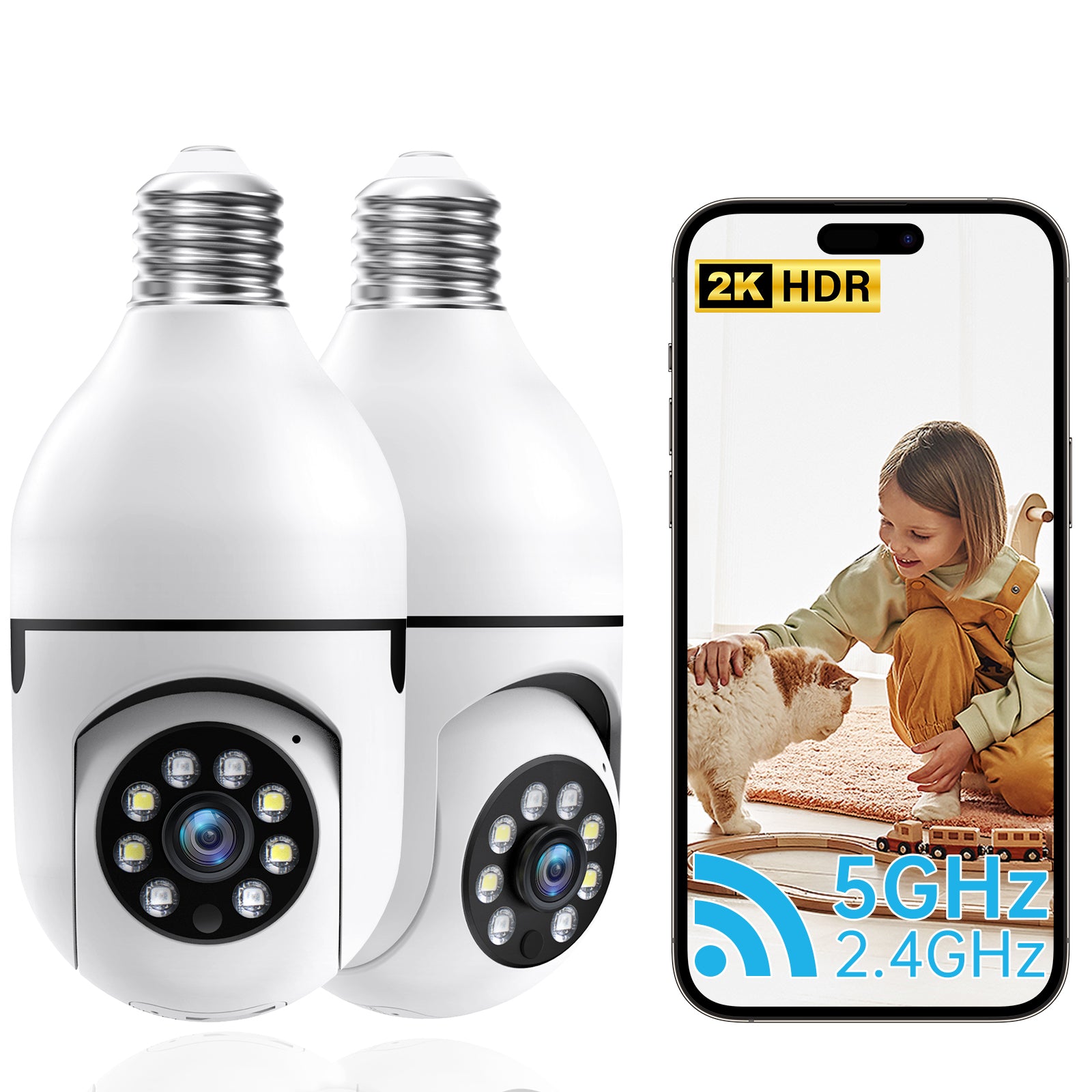 WiFi Intérieur E27 Caméra de sécurité réseau 2K Ampoule de lumière coloré Smart Home Full HD IP Camer