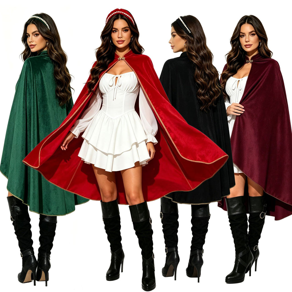 Cloque de velours d'or vintage avec collier de support Châl Halloween Cape